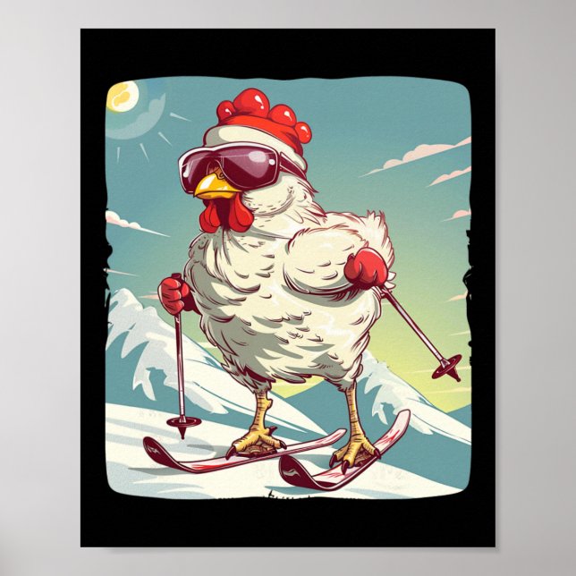 Funny Winter Chicken With Cross-country Skiing Sho Poster (Framsidan)