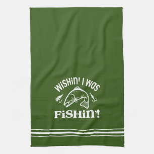 Funny Wishin I var Fishin Kökshandduk