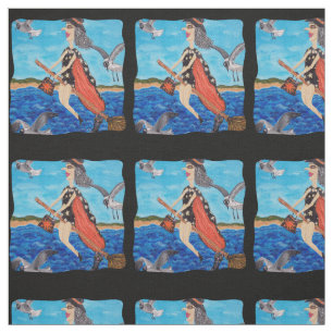 Funny Witch Bathing Kostym som flyger över Beach C Tyg