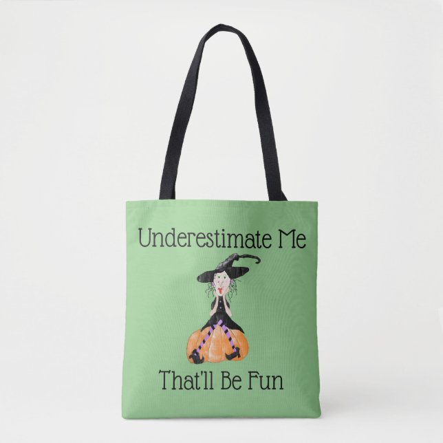 Funny Witch Halloween Tote Bag Tygkasse (Framsida)