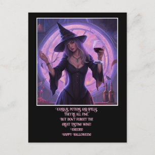 Funny Witch och Vin Happy halloween Helg Vykort