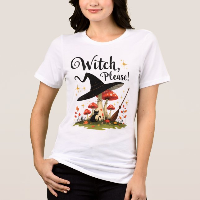Funny Witch Please Black Cat Mushroom T Shirt (Framsida)