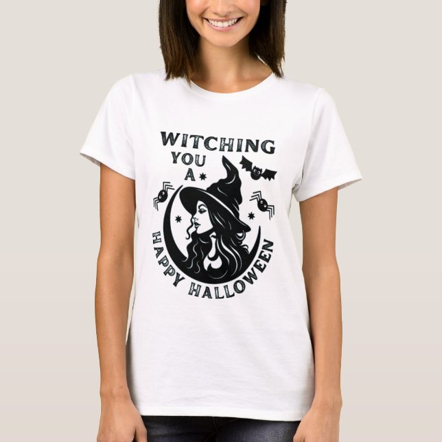 Funny Witch Pun Witching You A Happy halloween T Shirt (Framsida)