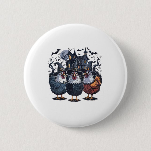 Funny Witch Spooky Chicken Halloween Knapp (Framsida)