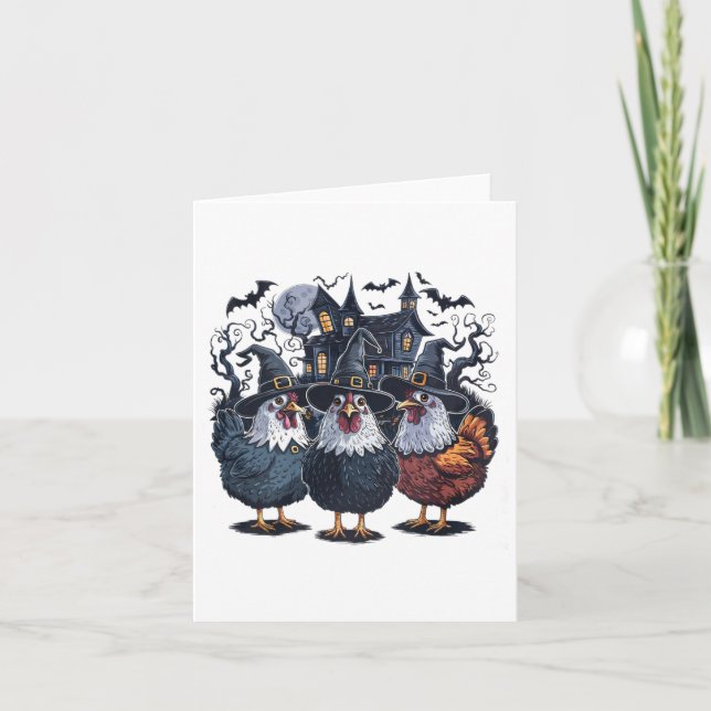 Funny Witch Spooky Chicken Halloween Kort (Framsida)