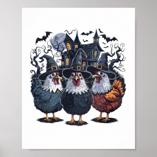 Funny Witch Spooky Chicken Halloween Poster (Framsidan)