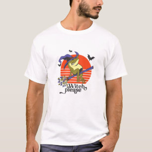 Funny Witch Tecknad Frog Riding Broomstick Hallowe T Shirt
