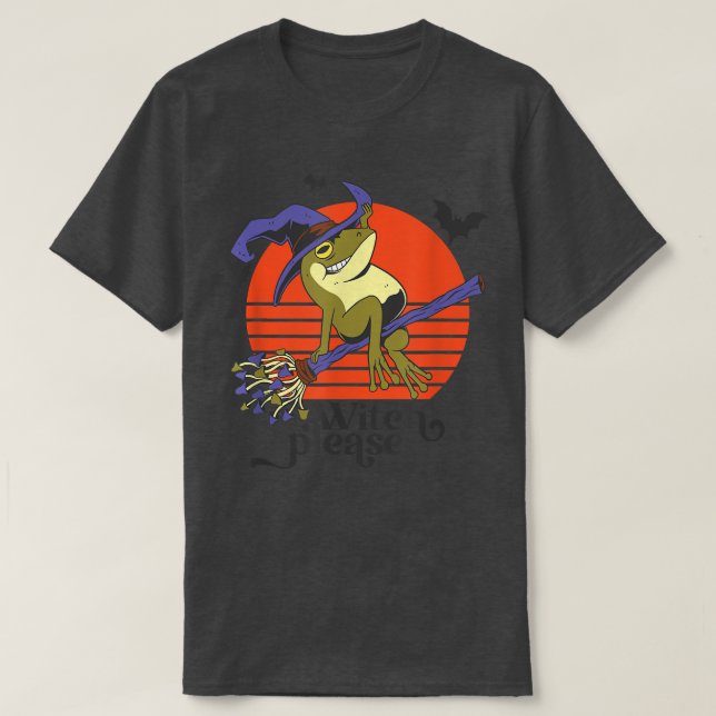 Funny Witch Tecknad Frog Riding Broomstick Hallowe T Shirt (Design framsida)