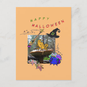 Funny Witch Toad Tecknad Humor Halloween-vykort Vykort