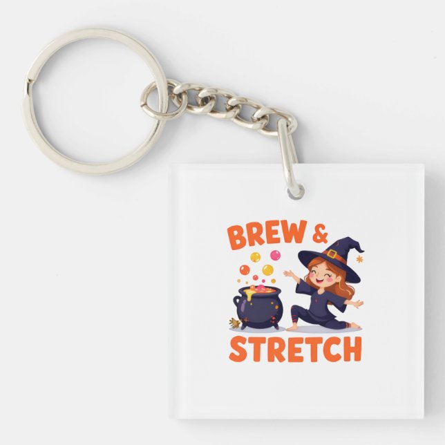 Funny Witch Yoga Design – "Brew & Stretch" Cartoon (Framsidan)