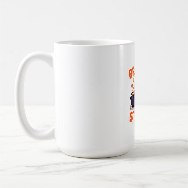 Funny Witch Yoga Design – "Brew & Stretch" Cartoon Kaffemugg (Vänster)