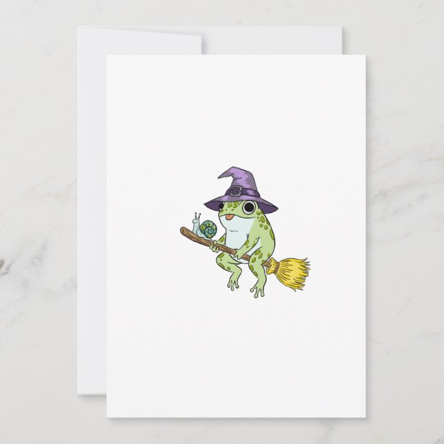 Funny Wizard Frog Rides A Broomstick Illustration Inbjudningar (Framsida)