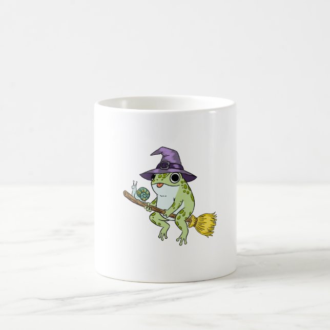Funny Wizard Frog Rides A Broomstick Illustration Kaffemugg (Center)