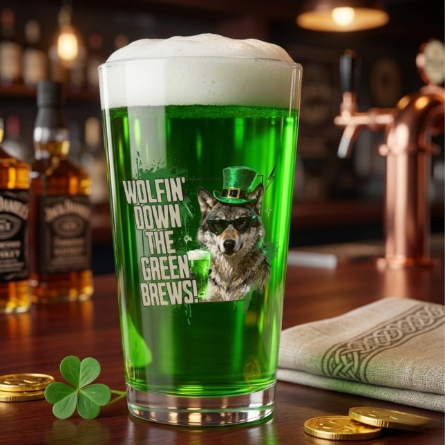 Funny Wolfin Down Green Brews St Patricks Day Glaskopp (Skapare uppladdad)