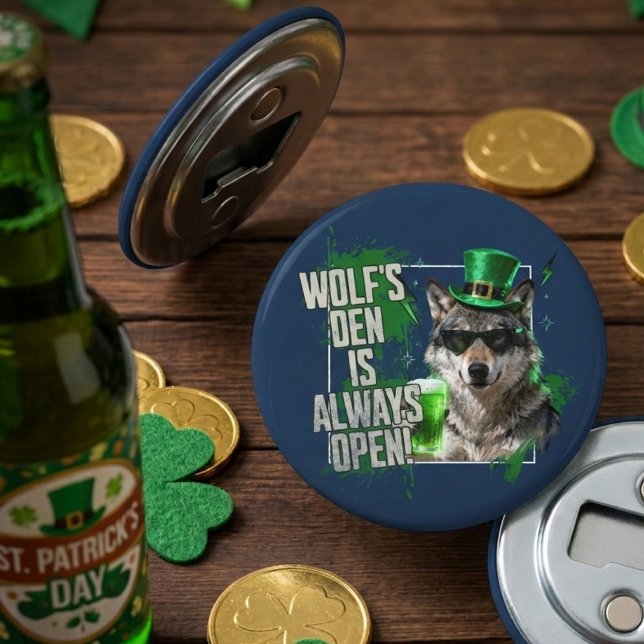 Funny Wolfs Den Is Always Open St Paddys Flasköppnare (Skapare uppladdad)