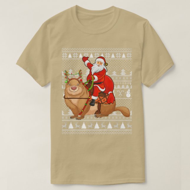 Funny Wombat Älskare Santa Riding Wombat Ugly Kris T Shirt (Design framsida)