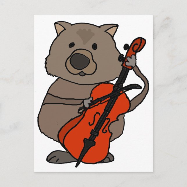 Funny Wombat Pllay Cello Tecknad Vykort (Framsida)