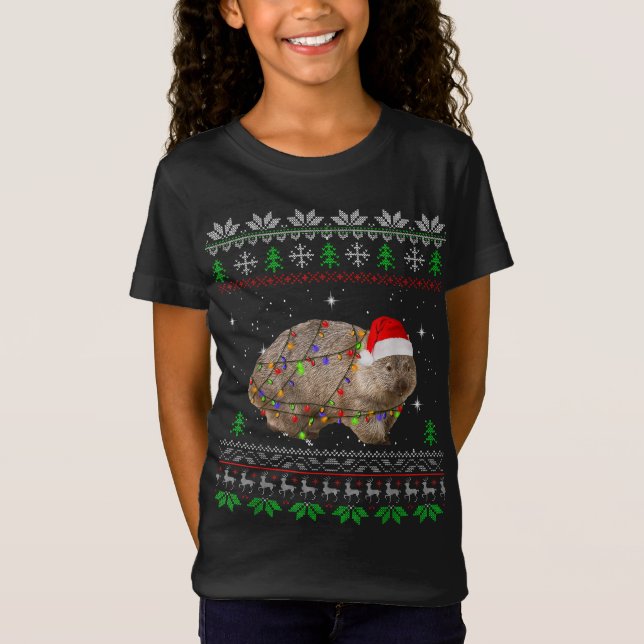 Funny Wombat Santa Ljus Pajama Gift Xm T Shirt (Framsida)