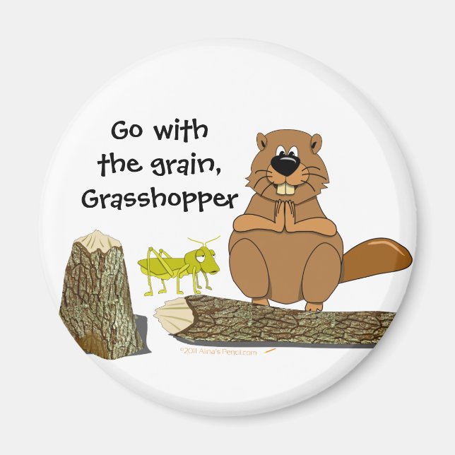 Funny Wood Turning Beaver och Grashopper Tecknad Magnet (Framsidan)