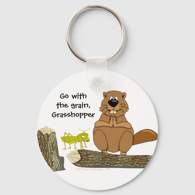 Funny Wood Turning Beaver och Grashopper Tecknad Nyckelring (Framsida)