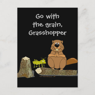 Funny Wood Turning Beaver och Grashopper Tecknad Vykort