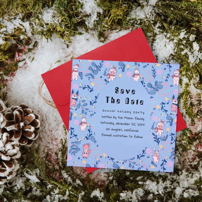 Funny Woodland Friends  Blue Winter Forest Pattern Spara Datumet (Skapare uppladdad)