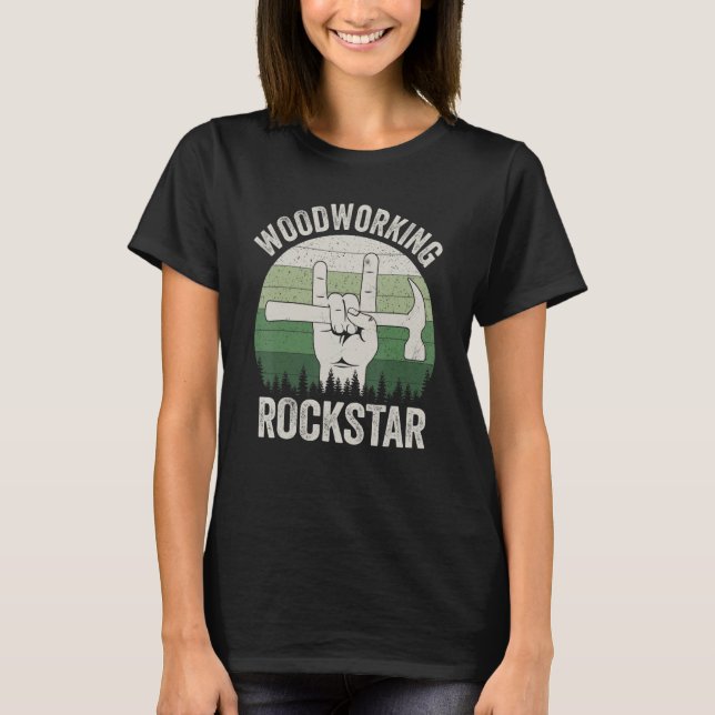 Funny woodworking rockstar, carpenter, retro woodw t shirt (Framsida)