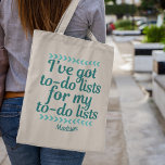 Funny WorkaholChef Girl Teal Monogram Tygkasse<br><div class="desc">Jag har har att göra-listor för mina att göra-listor. En underbar arbetshygigåva till en flicka av typ A chef eller ett arbetande mamma som ständigt kör ärenden. Köp det här för din arbetskänslige,  upptagen administrativ assistent,  sekreterare eller personlig assistent. Jag behållor oräkneliga anteckningsböcker fullt av anteckningar.</div>