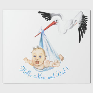 Funny Wrapping Papper Stork med Baby - Anpassnings Presentpapper