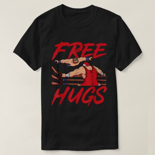 Funny Wrestler Free Hugs Slam Joke T Shirt (Design framsida)