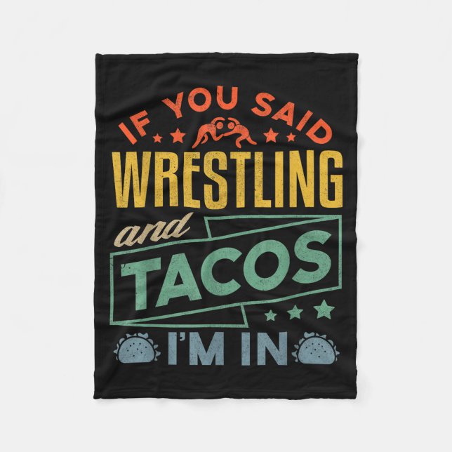 Funny Wrestling And Tacos Shirt Wrestle Retro Men  Fleecefilt (Framsidan)
