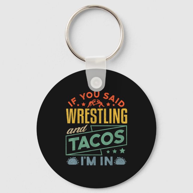 Funny Wrestling And Tacos Shirt Wrestle Retro Men  Nyckelring (Framsida)