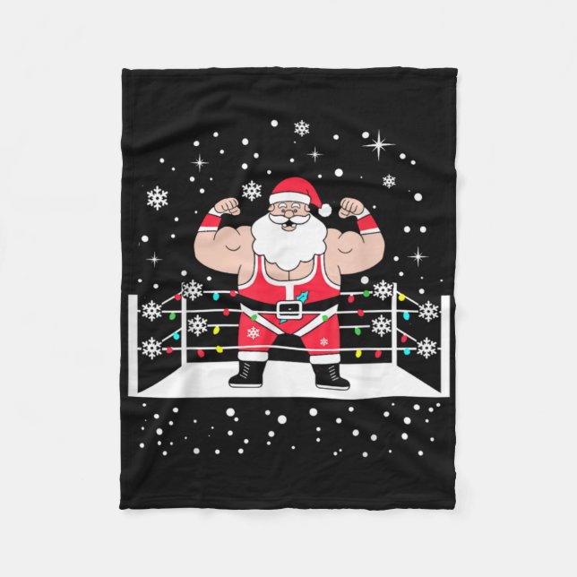 Funny Wrestling Santa Xmas Lights Wrestling Christ Fleecefilt (Framsidan)