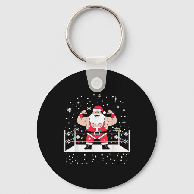 Funny Wrestling Santa Xmas Lights Wrestling Christ Nyckelring (Framsida)