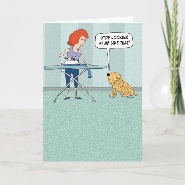 Funny Wrinkly Shar-Pei Hund Birthday Card Kort (Framsida)