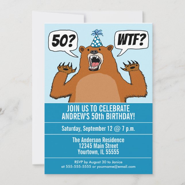 Funny WTF Bear-Specific Birthday Inbjudningar (Framsida)