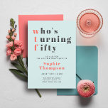 Funny WTF Rosa Coral Teal Chic 50:e Födelsedagsfes Inbjudningar<br><div class="desc">Firar att du vrider 50 med fet humor och snyggt. Denna roliga inbjudan till WTF-födelsedag innehåller en chic med mjuk teal, pulserande korall och lekfulla rosa accents, som skapar en ny och modern perfekt för kvinnan som kärlek ska göra en påstående. Den ljusa tealbakgrunden anger en lugn, en elegant, medan...</div>