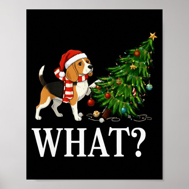 Funny Xmas Beagle Pushing Christmas Tree Over Dog  Poster (Framsidan)
