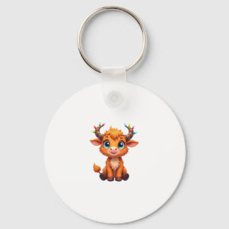 Funny Xmas Cow Lights Boys Girls Cute Highland Cow Nyckelring