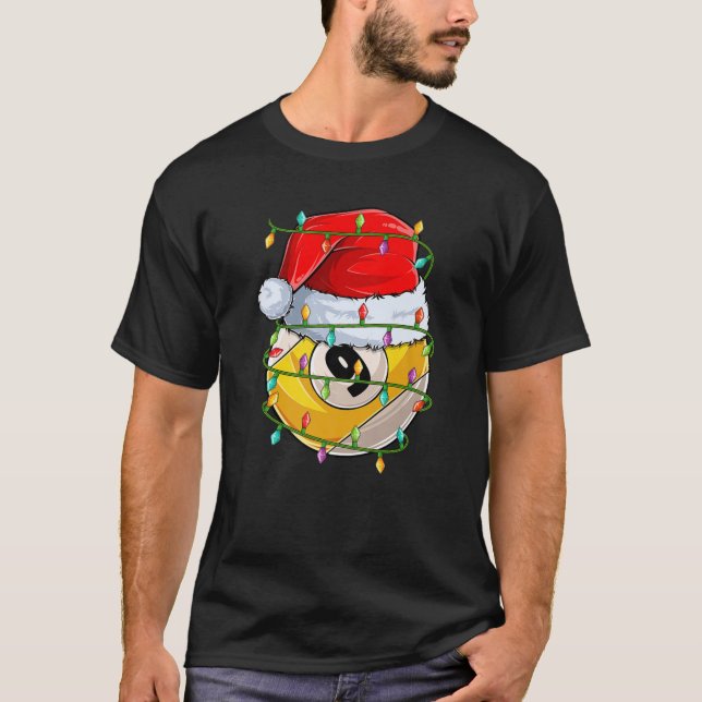 Funny Xmas Lighting Santa Billiards 9 Ball Christm T Shirt (Framsida)