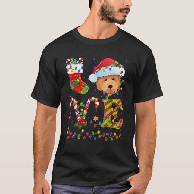 Funny Xmas Lighting Santa Love Goldendoodle Dog Ch T Shirt (Framsida)