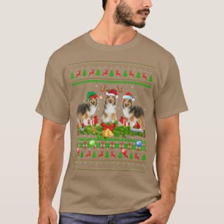 Funny Xmas Lighting Santa Ugly Shetland Sheepdog C T Shirt