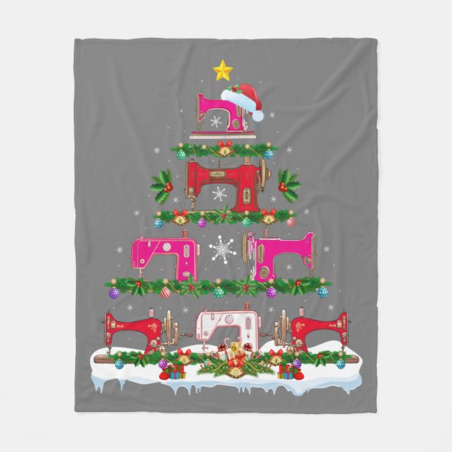 Funny Xmas Lighting Sewing Machine Christmas Tree Fleecefilt (Framsidan)