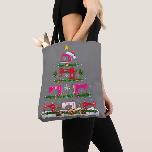 Funny Xmas Lighting Sewing Machine Christmas Tree Tygkasse (Närbild)
