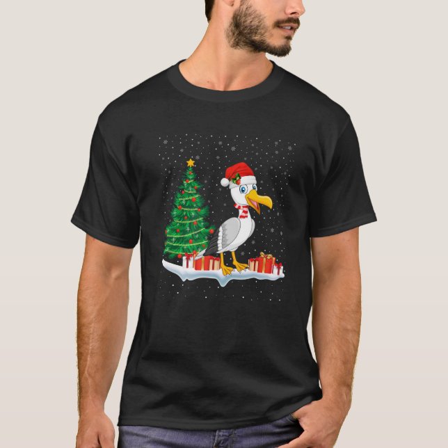 Funny Xmas Lighting Tree Santa Hat Seagull Christm T Shirt (Framsida)