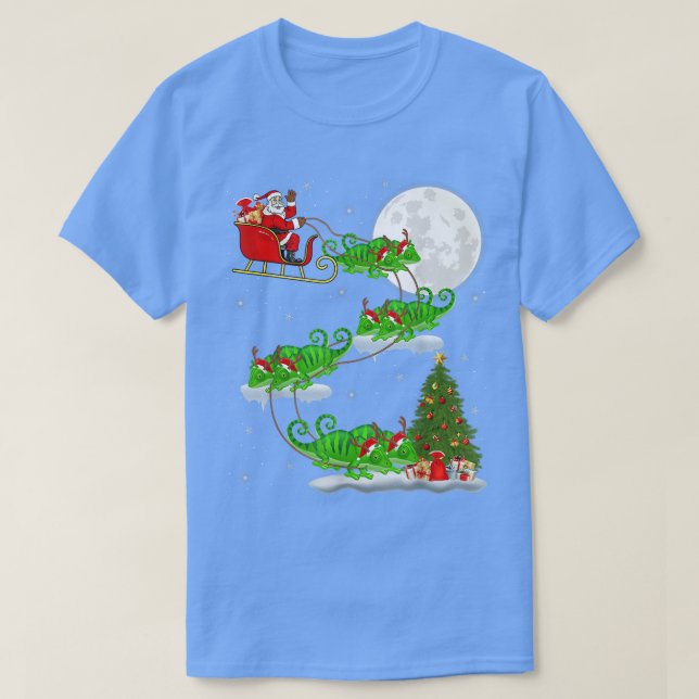 Funny Xmas Lighting Tree Santa Riding Chameleon Ch T Shirt (Design framsida)