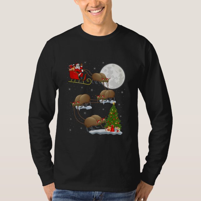 Funny Xmas Lighting Tree Santa Riding Kiwi Bird T Shirt (Framsida)