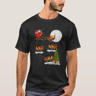 Funny Xmas Lighting Tree Santa Riding Rooster Bird T Shirt