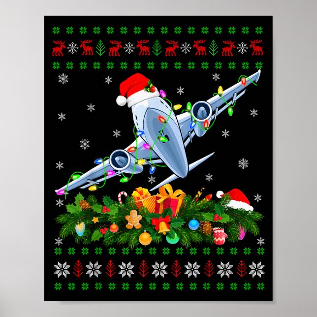 Funny Xmas Lighting Tree Santa Ugly Airplane Chris Poster (Framsidan)