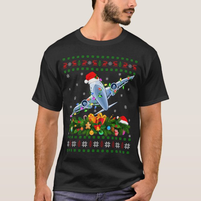 Funny Xmas Lighting Tree Santa Ugly Airplane Chris T Shirt (Framsida)